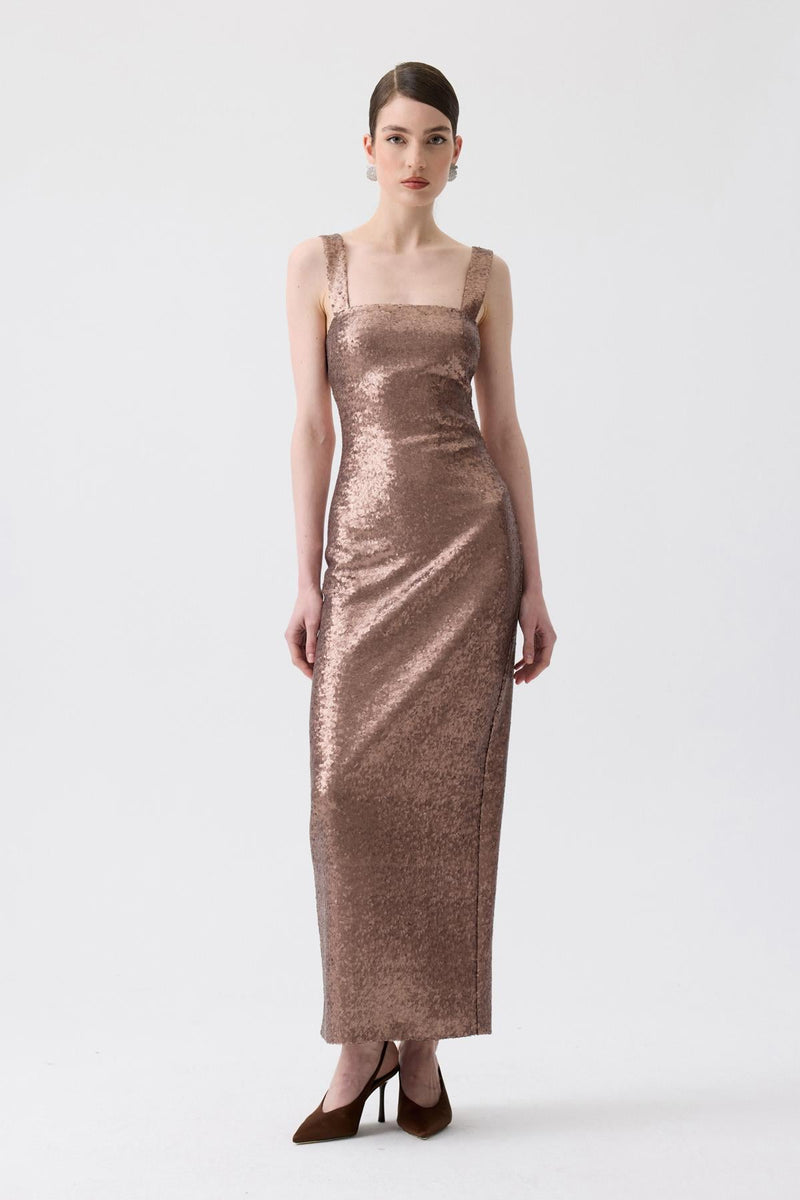 Slit Detail Long  Sequin Dress