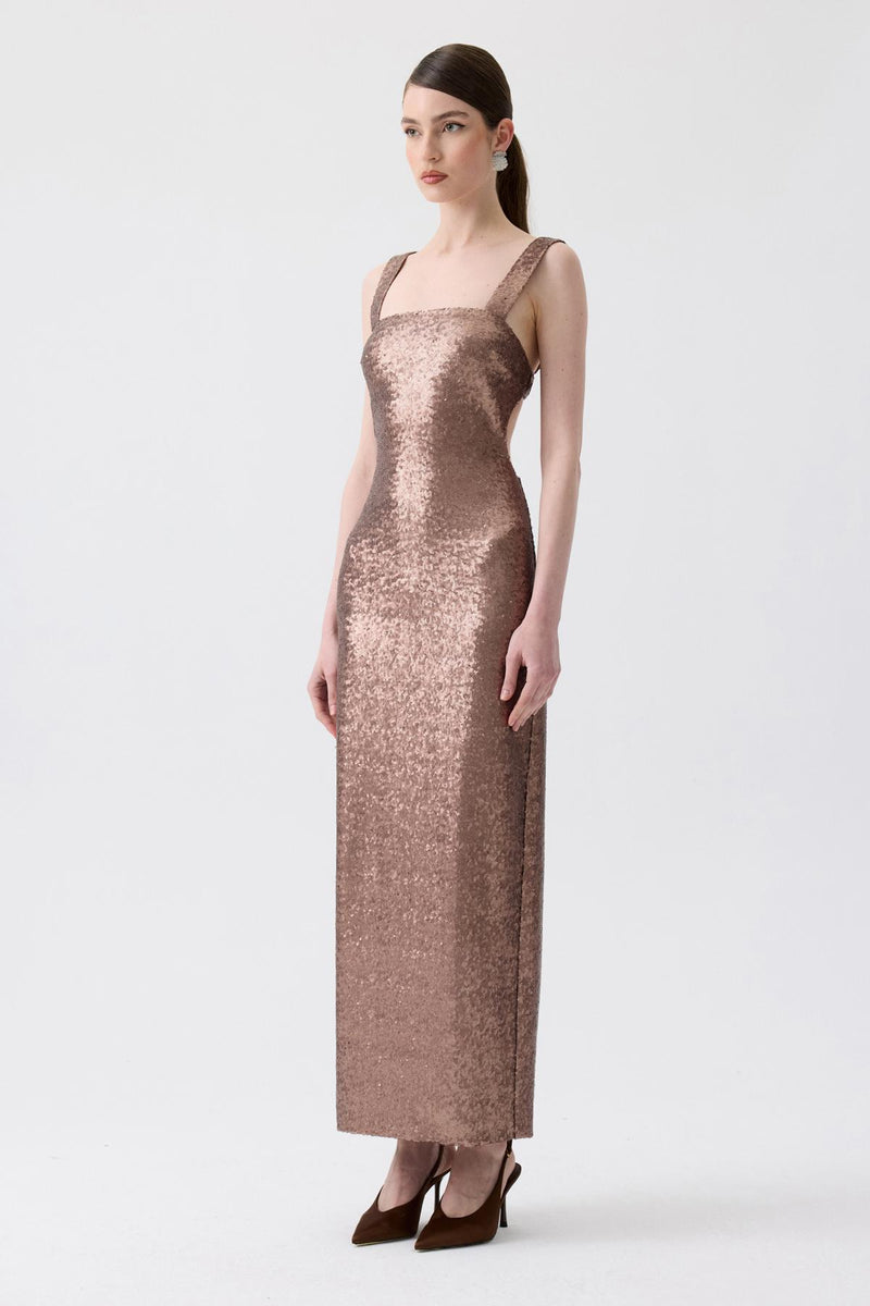 Slit Detail Long  Sequin Dress