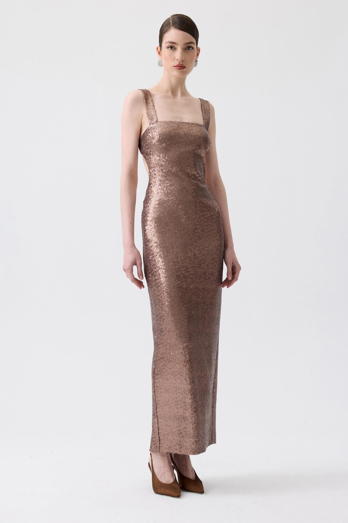Slit Detail Long  Sequin Dress