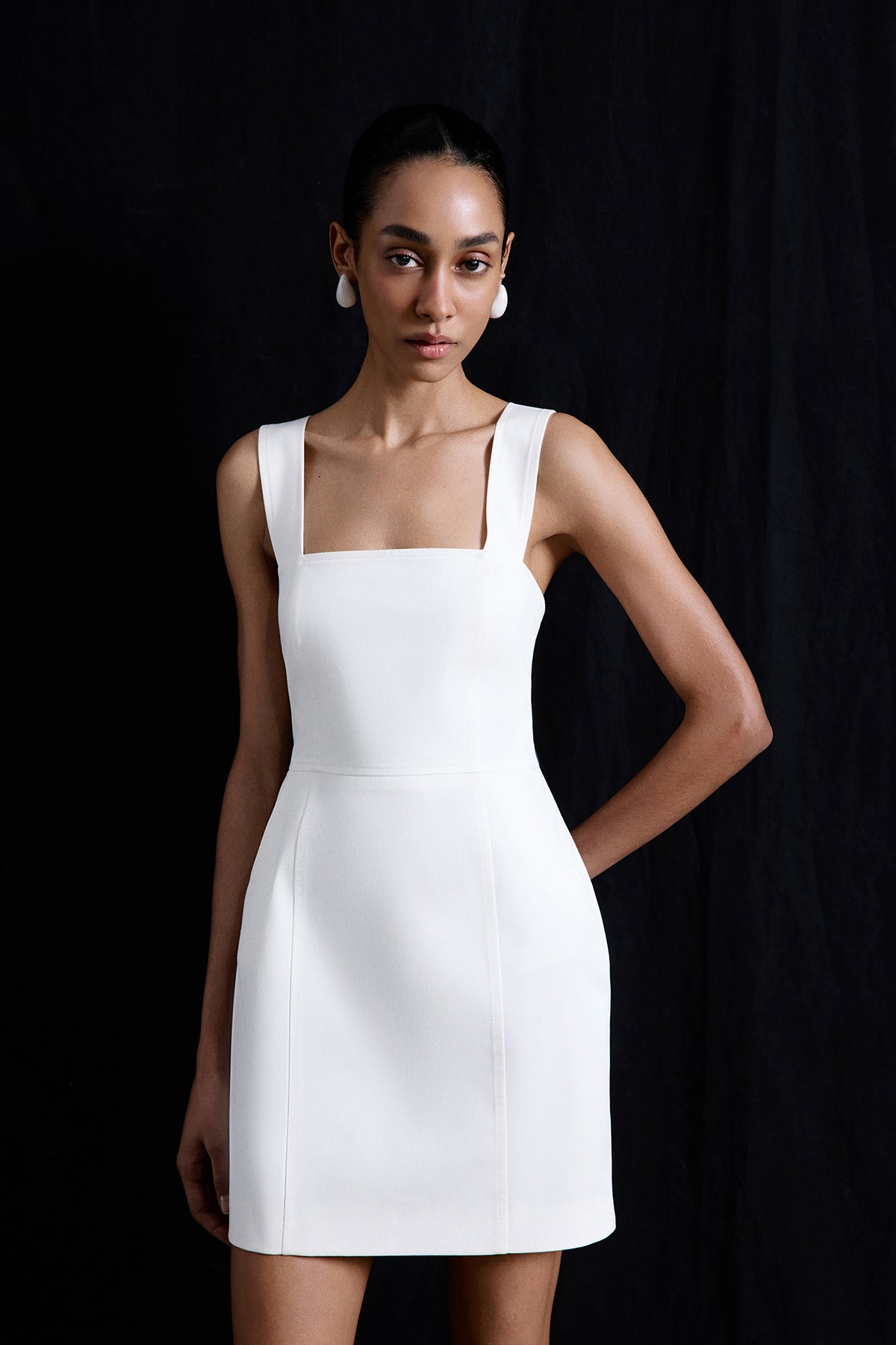 Square Neck Denim Textured Mini  Dress