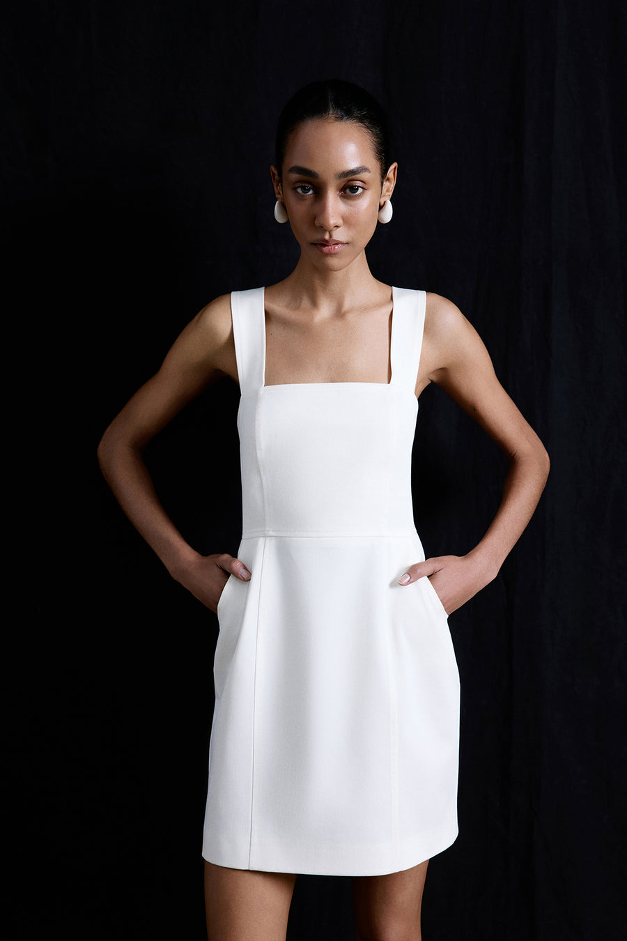 Square Neck Denim Textured Mini  Dress