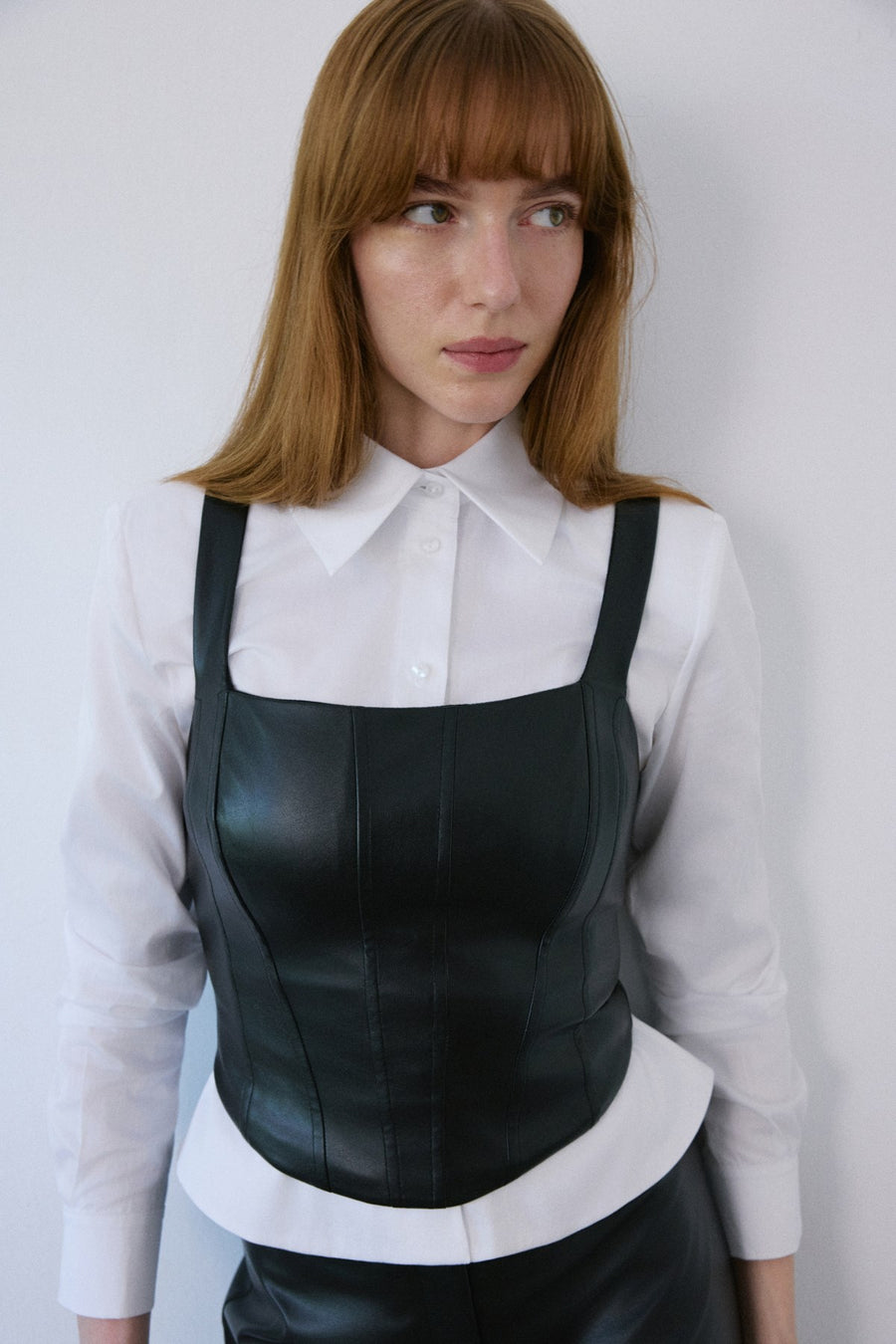 Square Neck Leather Corset  Bustier