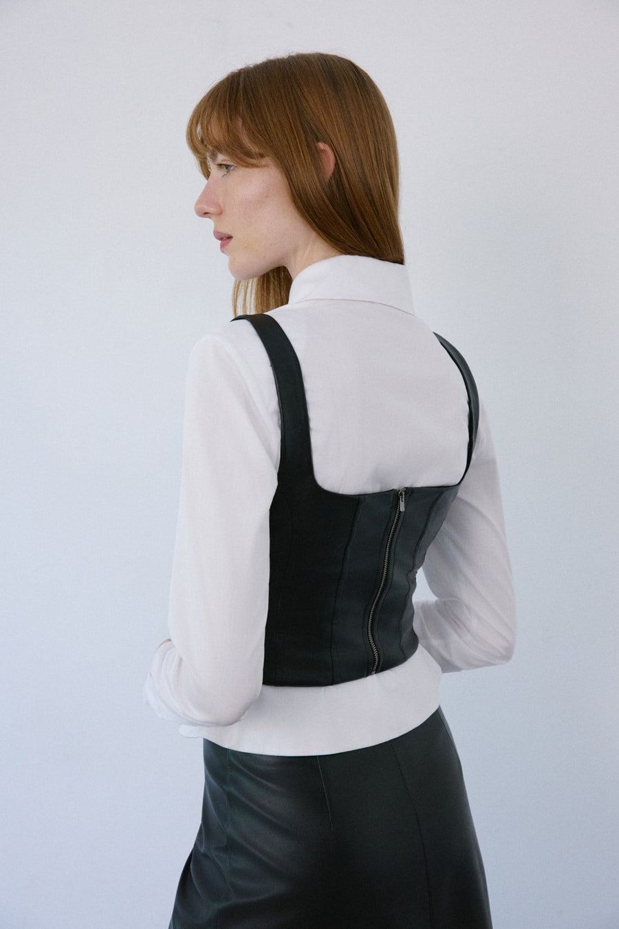 Square Neck Leather Corset  Bustier