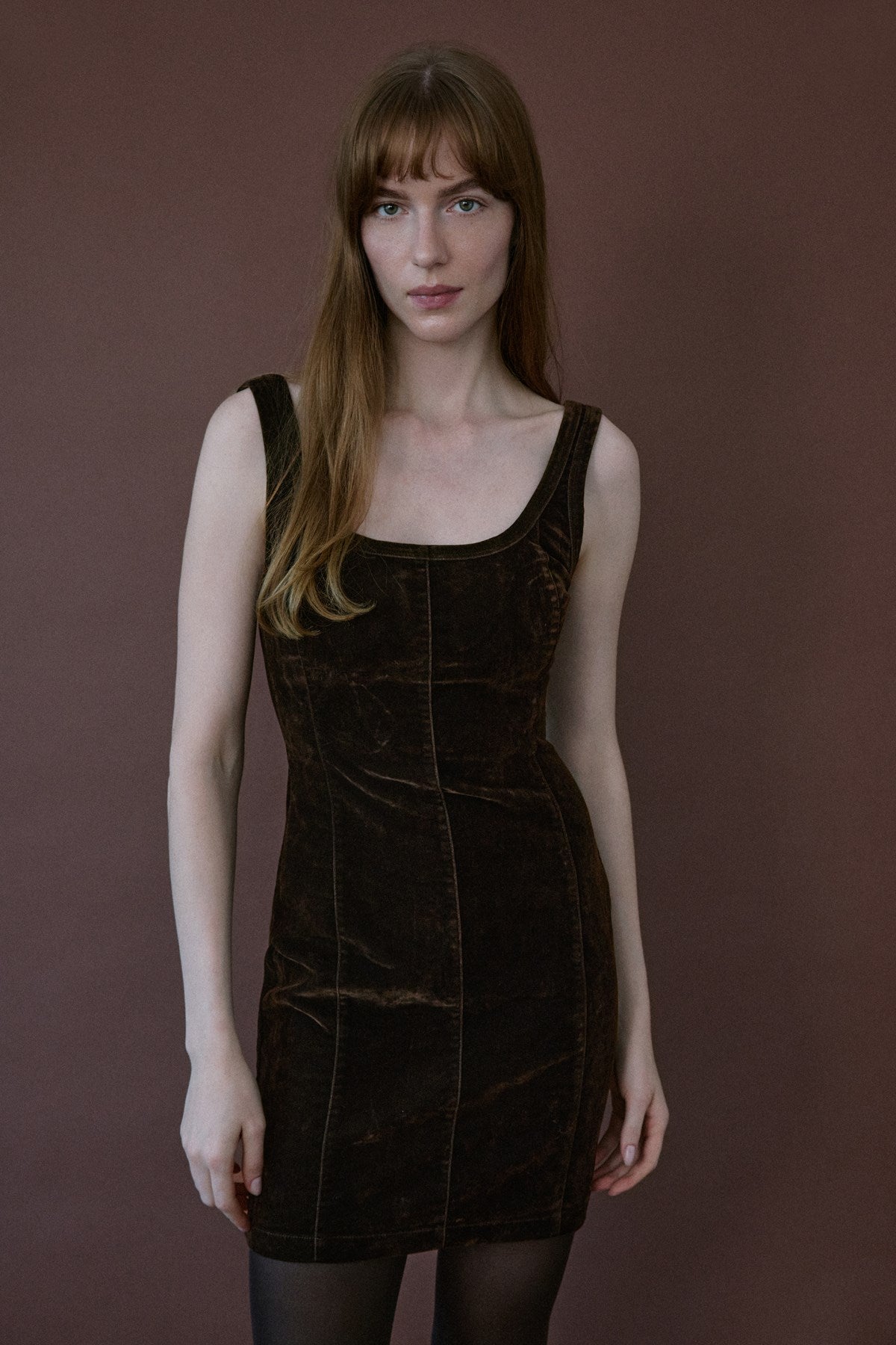 Square Neck Velvet Mini Burgundy Dress