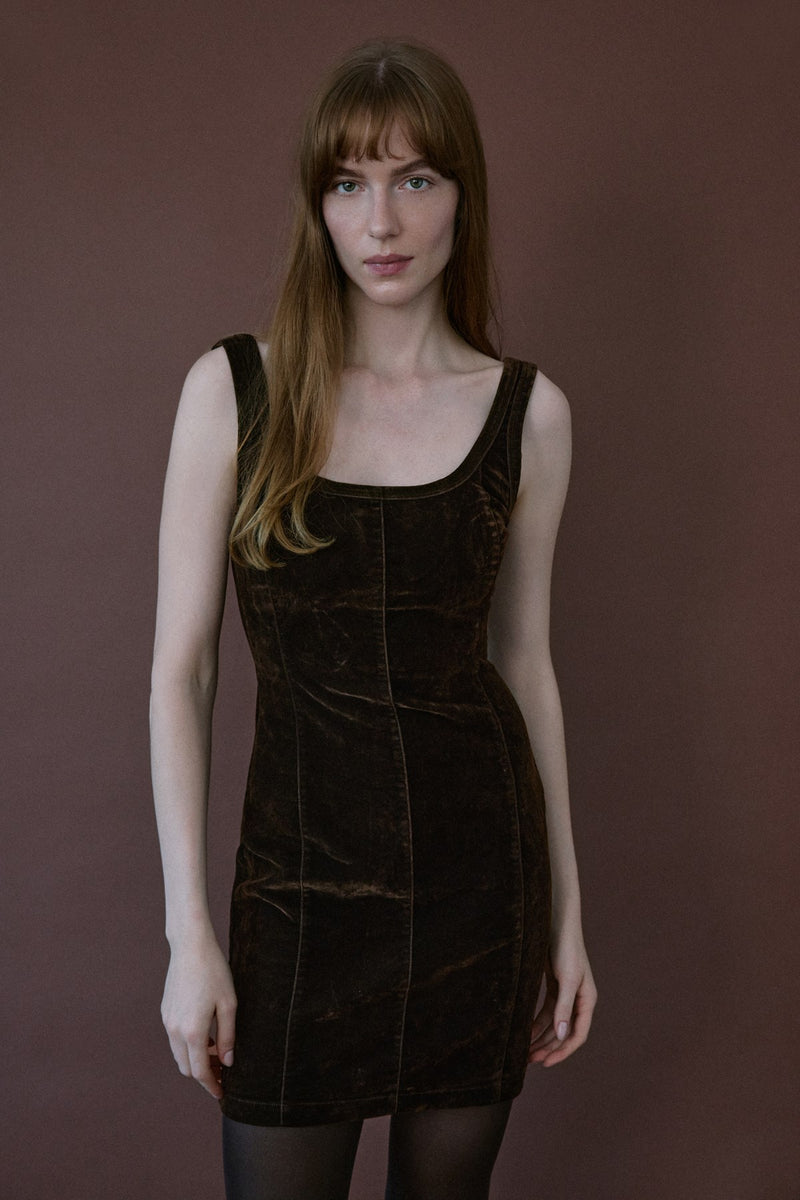 Square Neck Velvet Mini Burgundy Dress