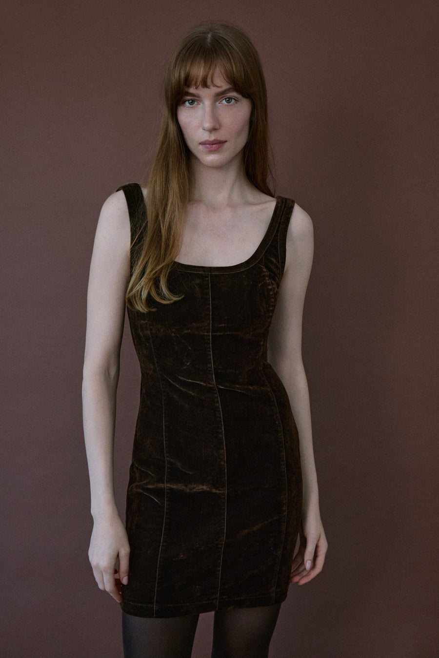 Square Neck Velvet Mini Burgundy Dress