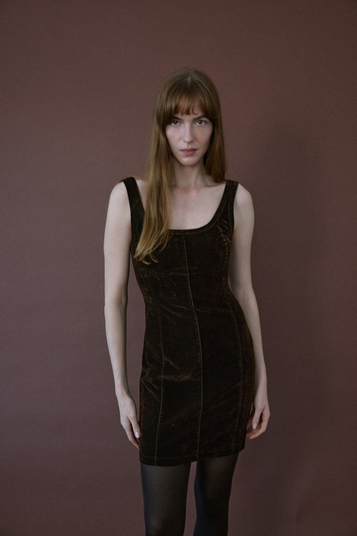 Square Neck Velvet Mini Burgundy Dress