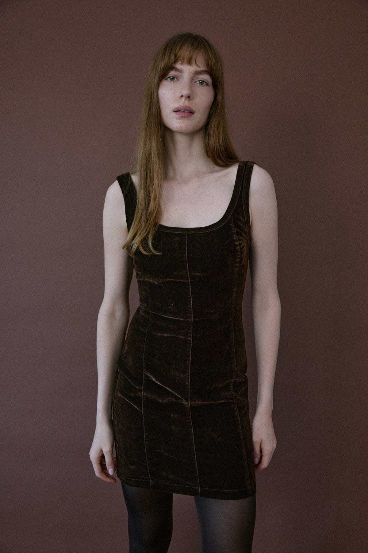 Square Neck Velvet Mini Burgundy Dress