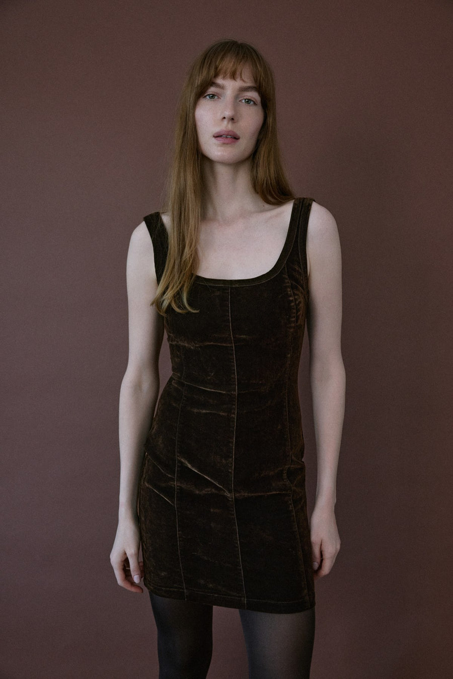 Square Neck Velvet Mini Burgundy Dress