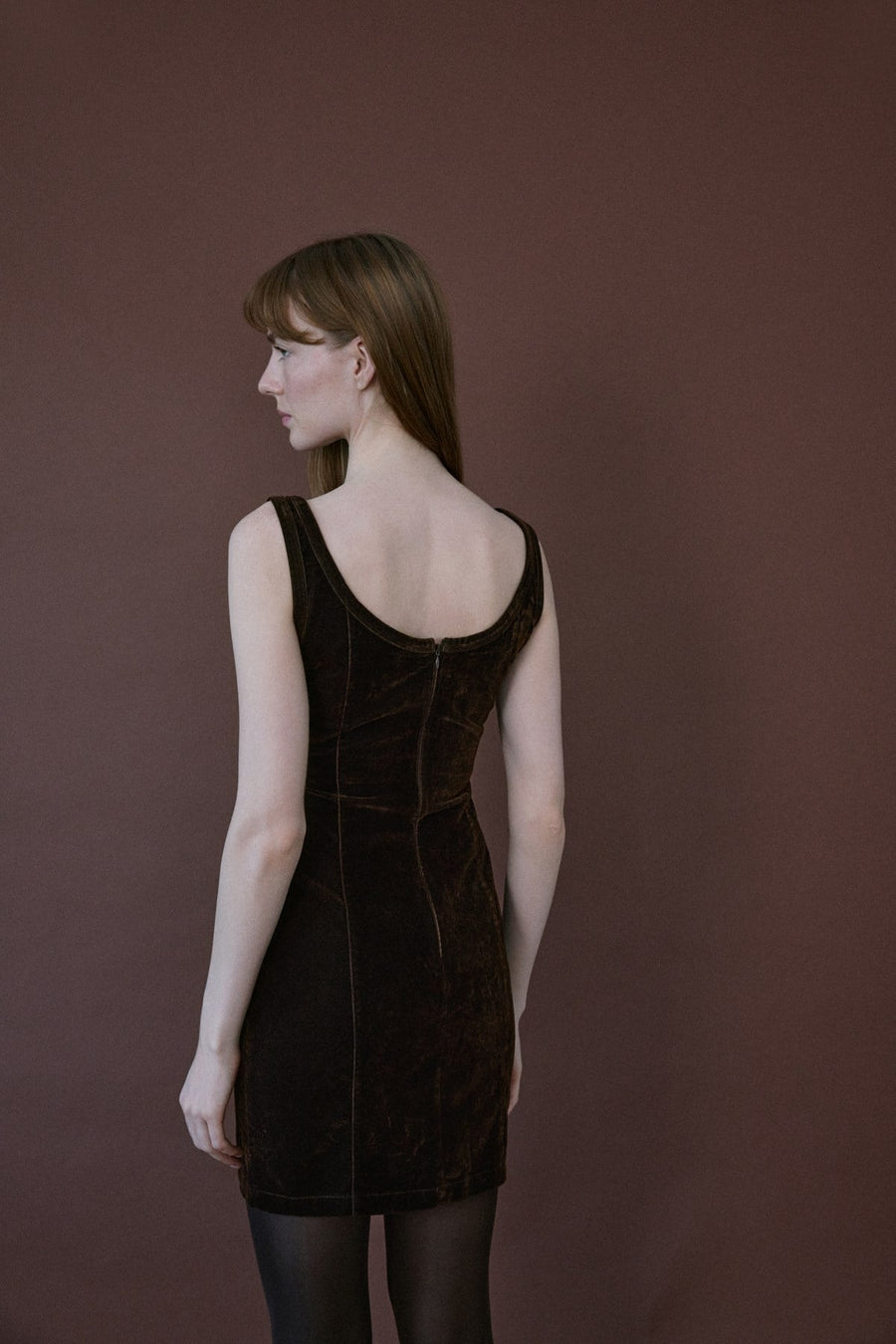 Square Neck Velvet Mini Burgundy Dress