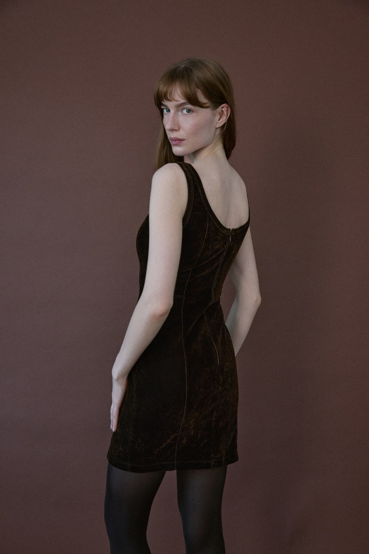 Square Neck Velvet Mini Burgundy Dress
