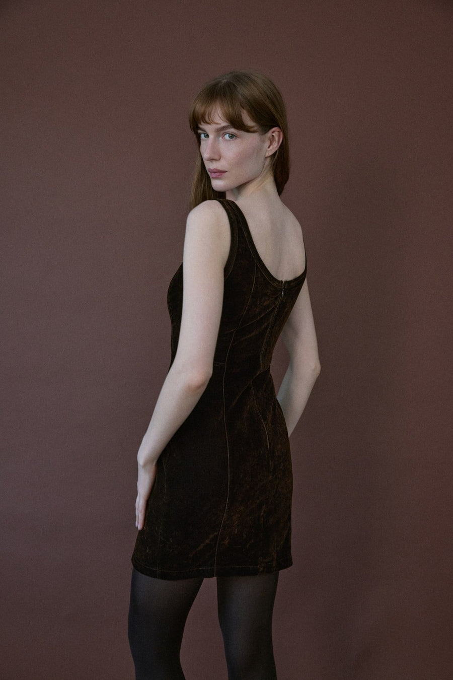 Square Neck Velvet Mini Burgundy Dress