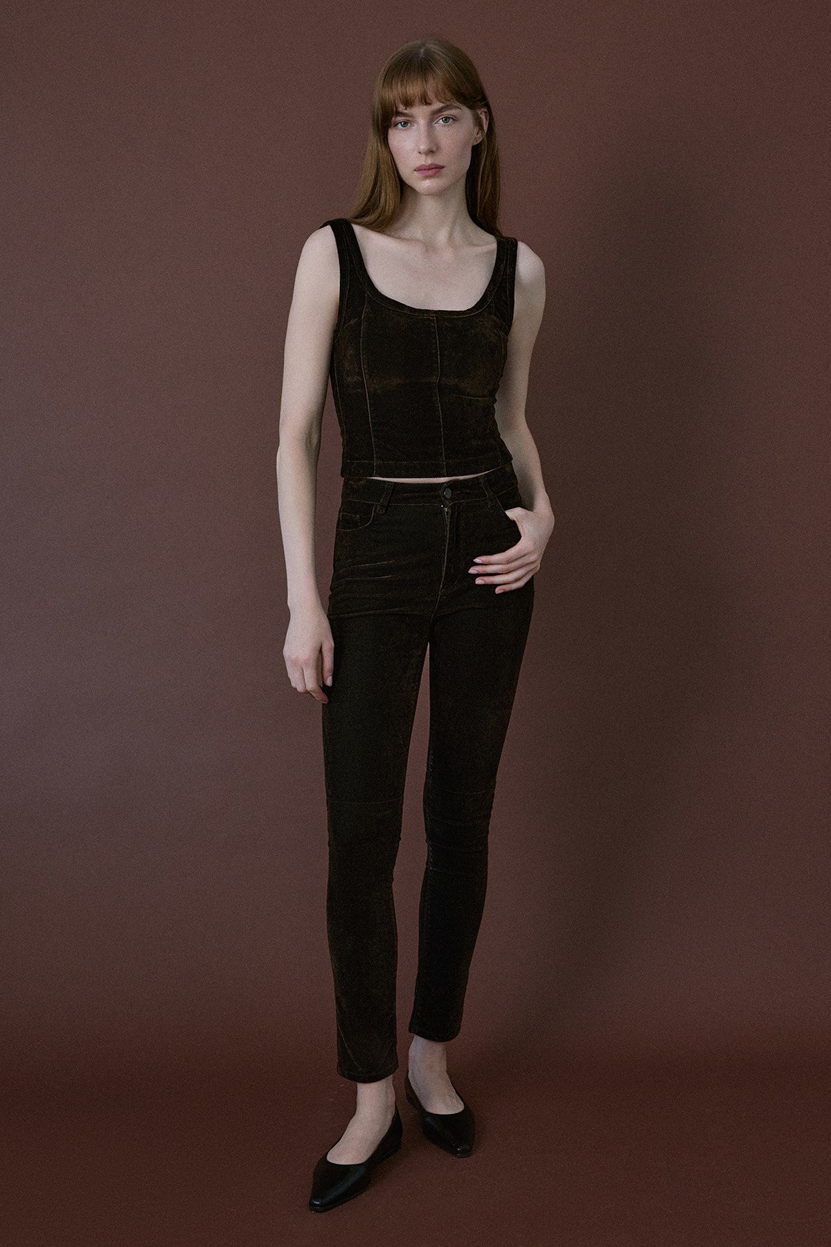 Square Neck Velvet Short Cut Burgundy Blouse