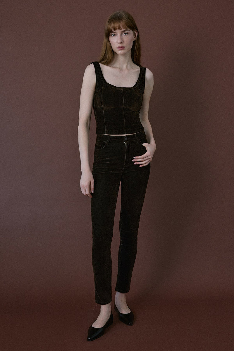 Square Neck Velvet Short Cut Burgundy Blouse