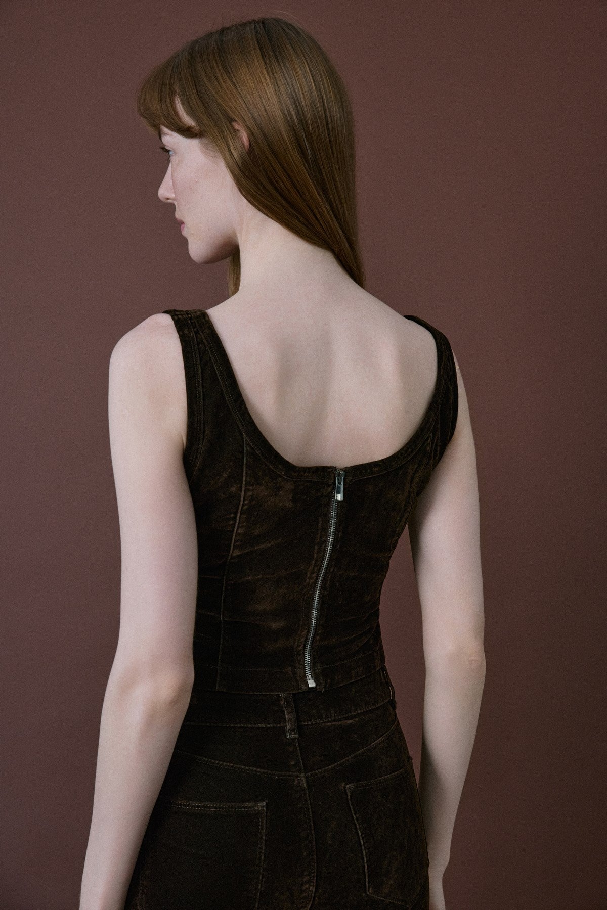 Square Neck Velvet Short Cut Burgundy Blouse