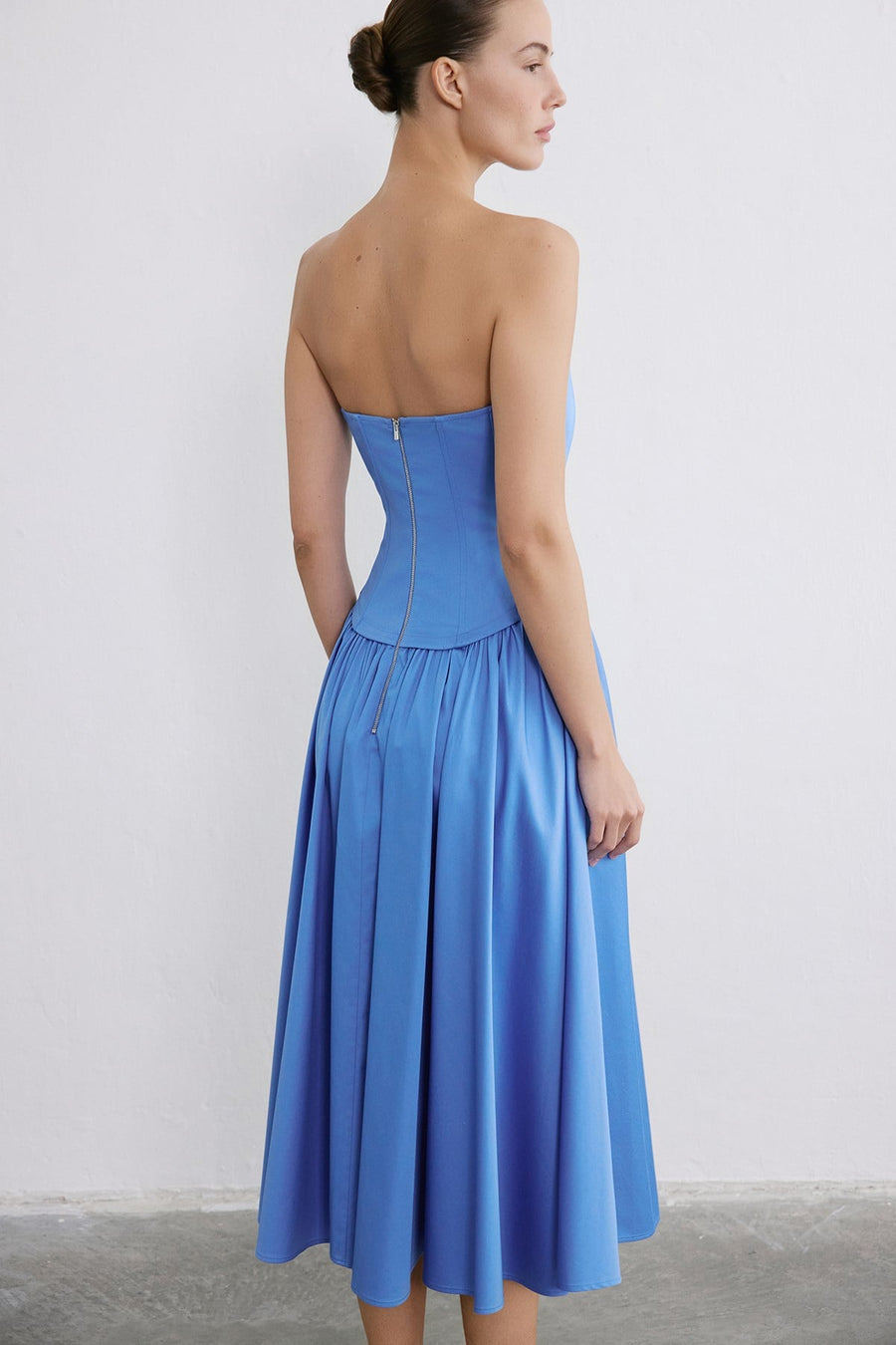 Strapless Boned Midi Poplin  Dress