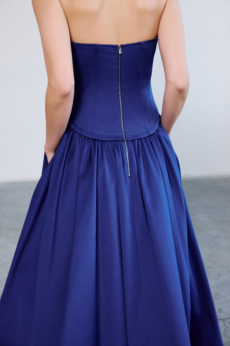 Strapless Boned Midi Poplin  Dress