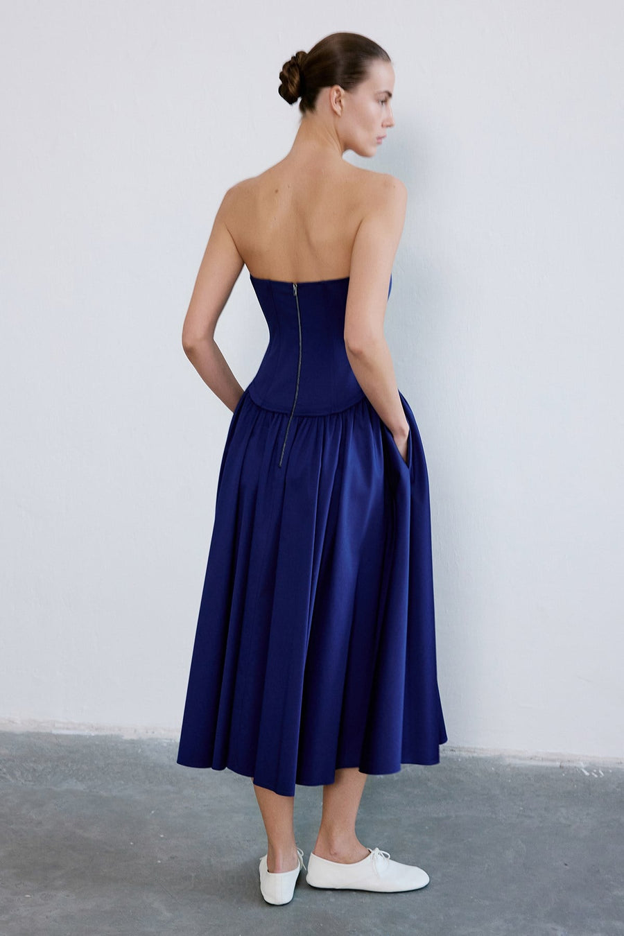 Strapless Boned Midi Poplin  Dress