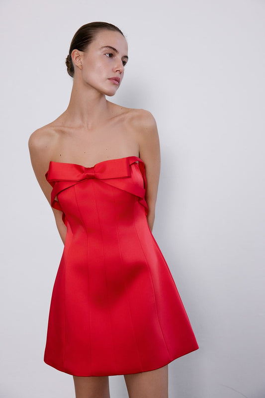 Strapless Bow Detail Mini  Dress