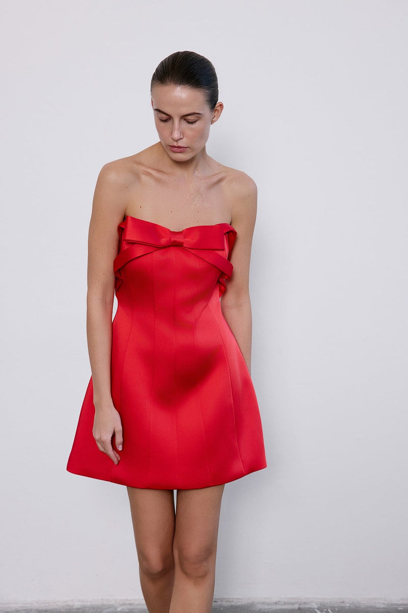 Strapless Bow Detail Mini  Dress