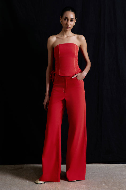 Strapless Denim Textured Crop Coral Bustier