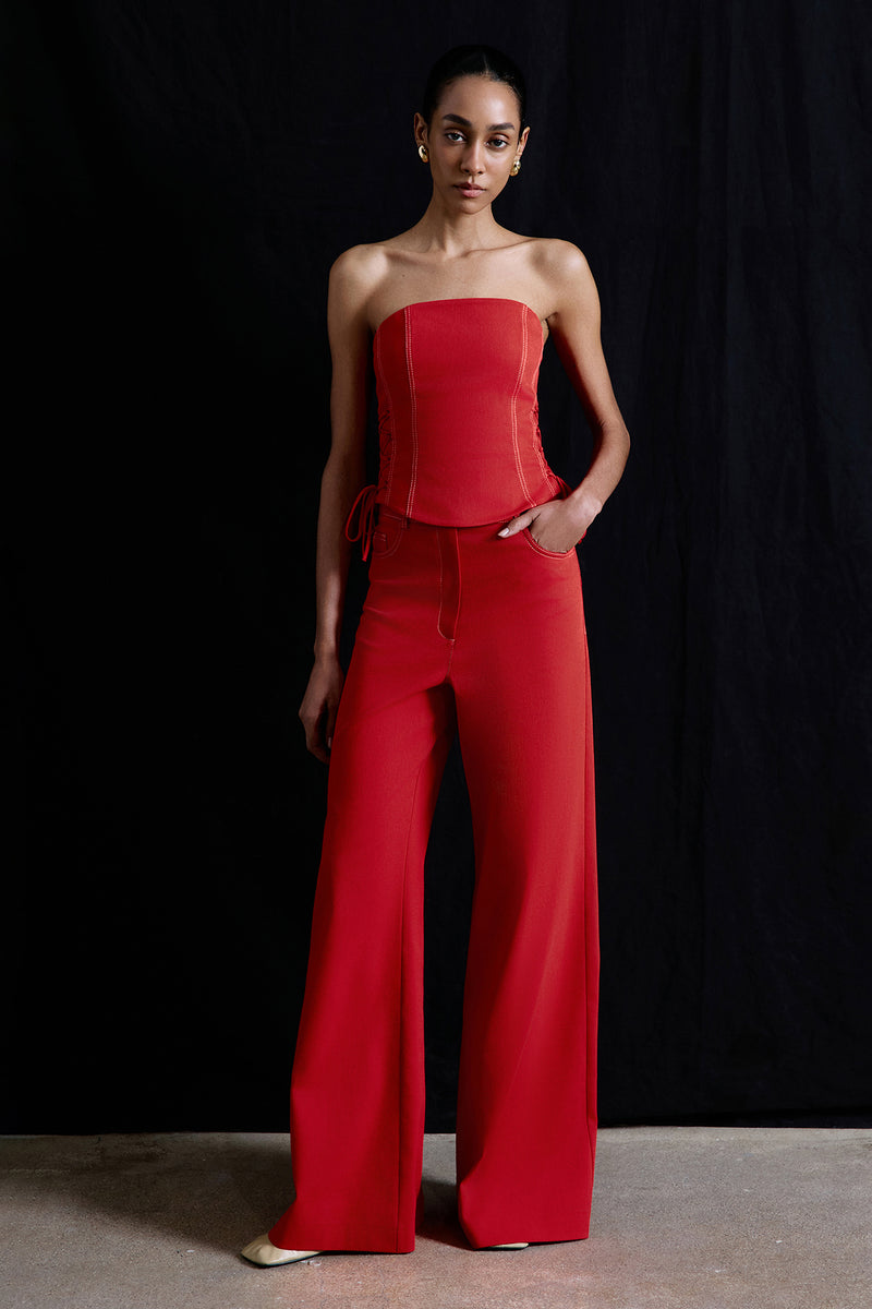 Strapless Denim Textured Crop Coral Bustier