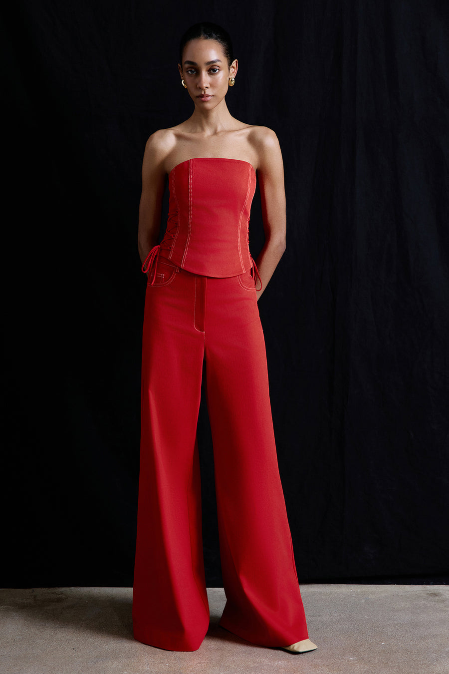 Strapless Denim Textured Crop Coral Bustier