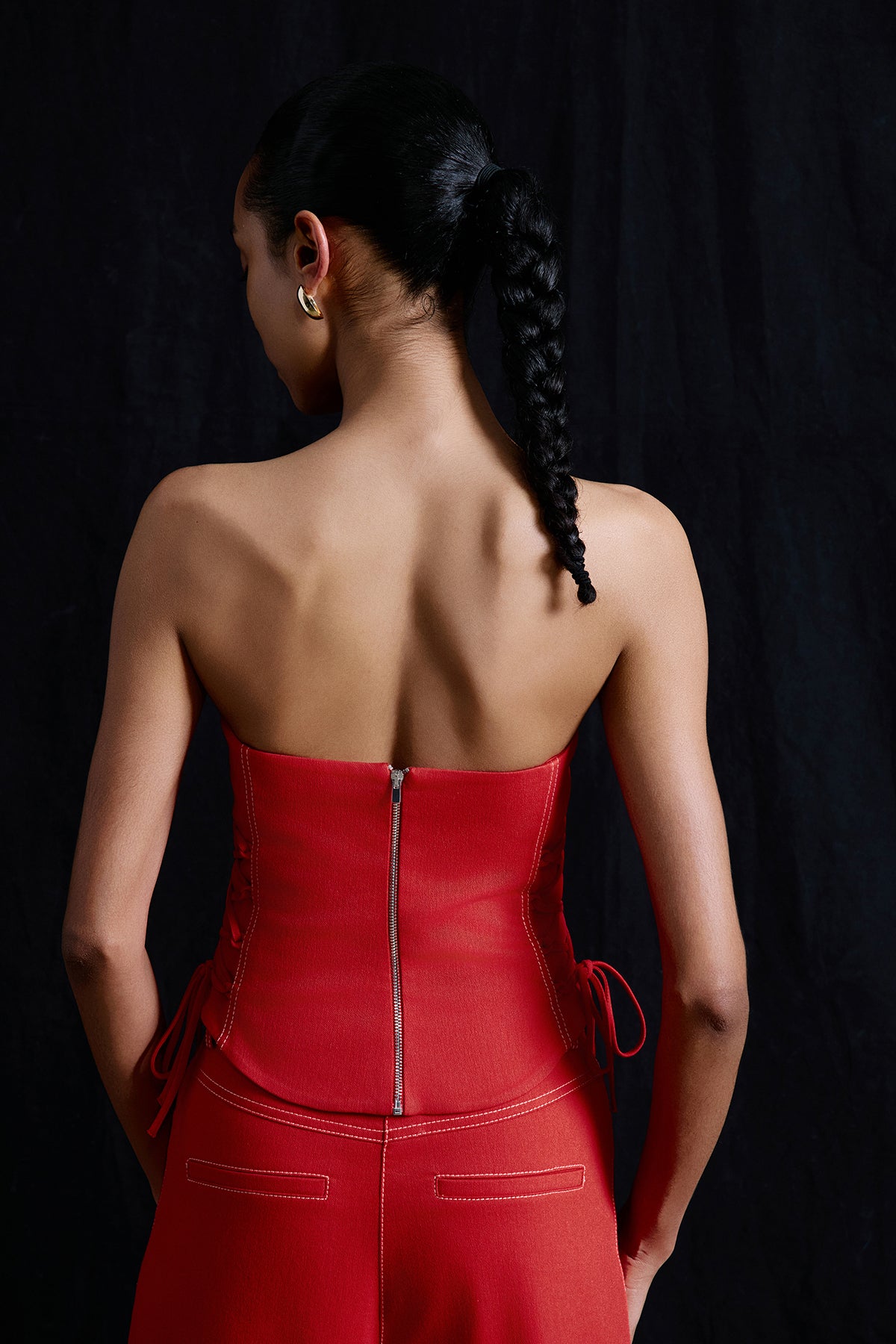 Strapless Denim Textured Crop Coral Bustier