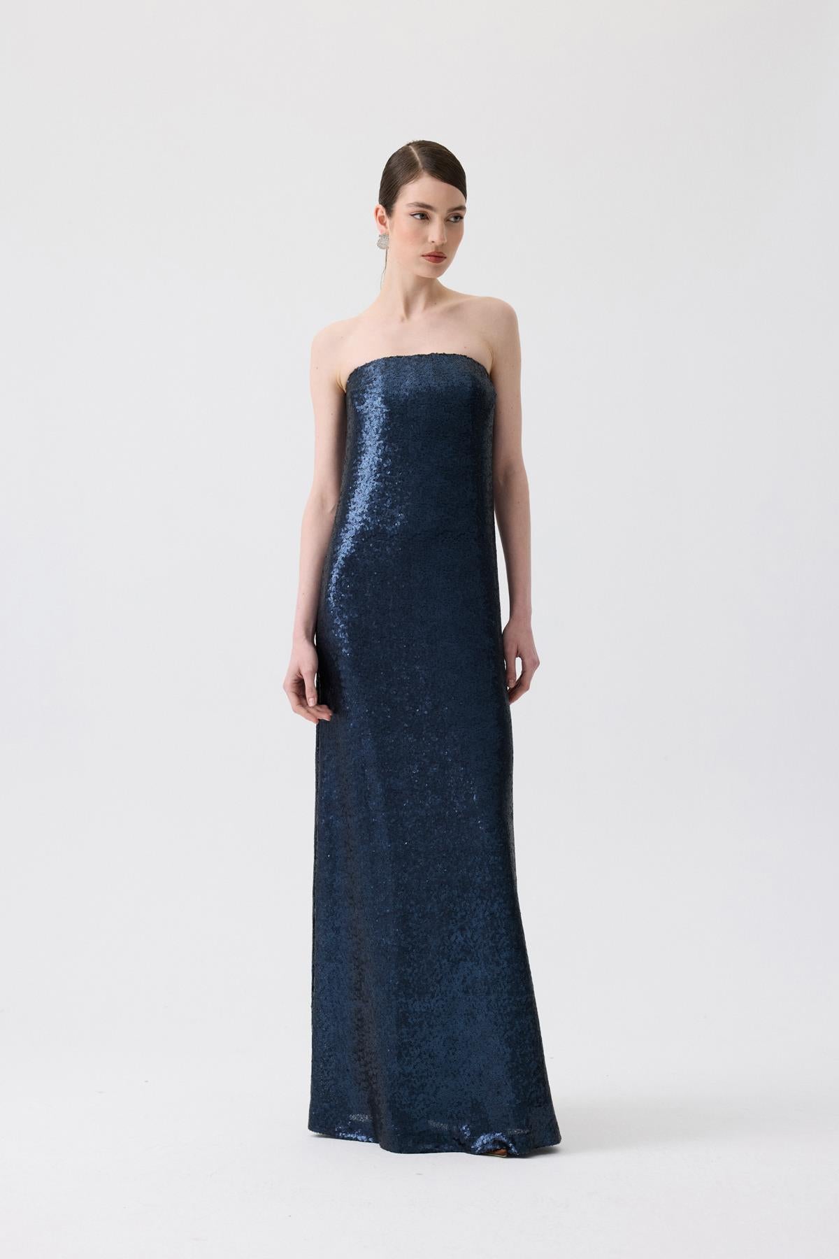 Strapless Long Orange Sequin Dress