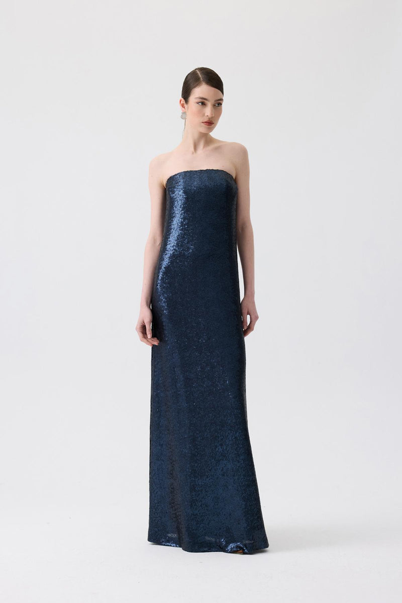 Strapless Long Orange Sequin Dress
