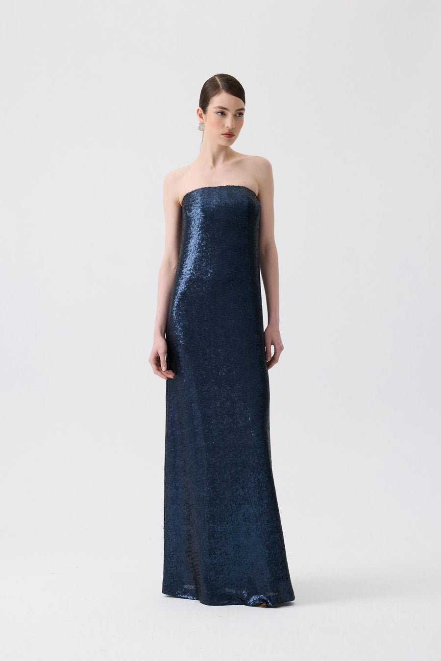Strapless Long Orange Sequin Dress