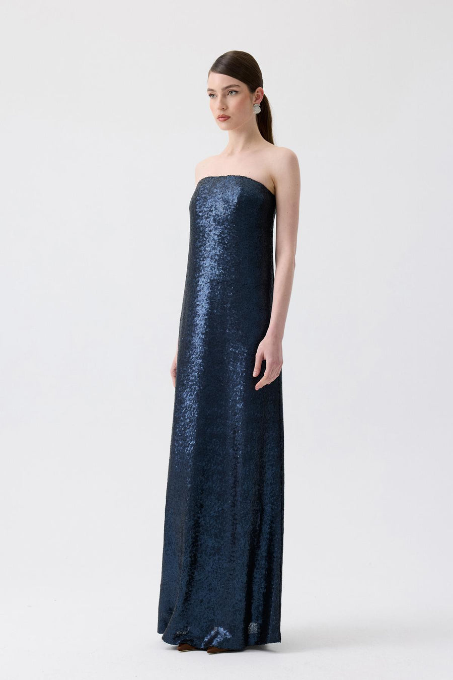 Strapless Long Orange Sequin Dress