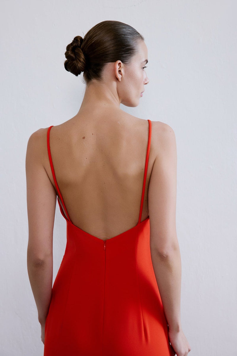 Strapless Slit Long Coral Dress