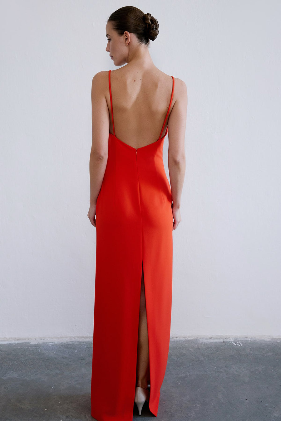 Strapless Slit Long Coral Dress