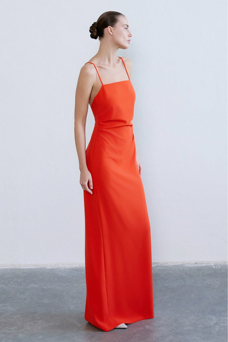 Strapless Slit Long Coral Dress