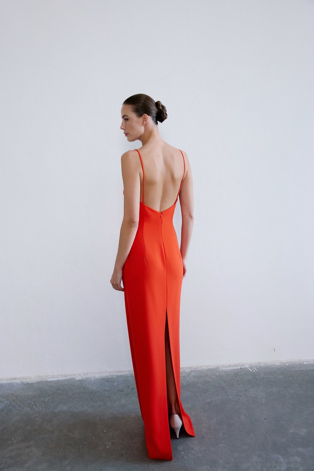 Strapless Slit Long Coral Dress