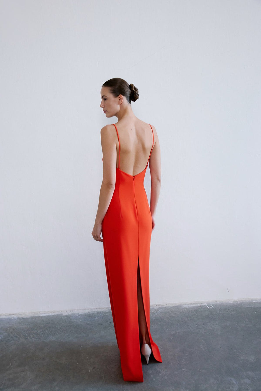 Strapless Slit Long Coral Dress