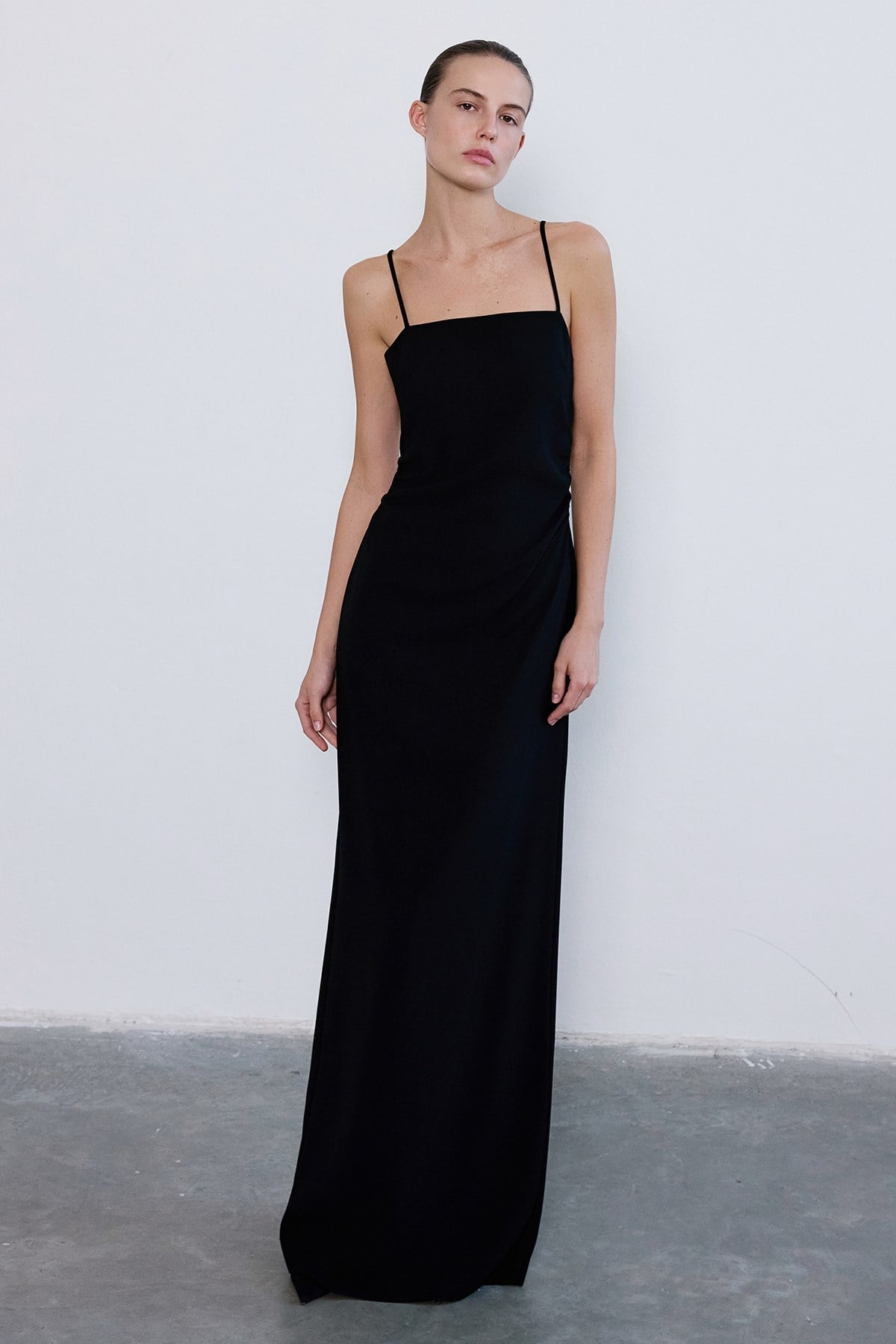 Strapless Slit Long Coral Dress