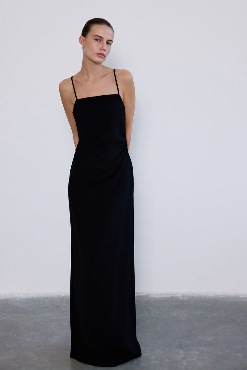 Strapless Slit Long Coral Dress
