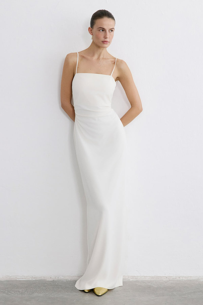 Strapless Slit Long Coral Dress