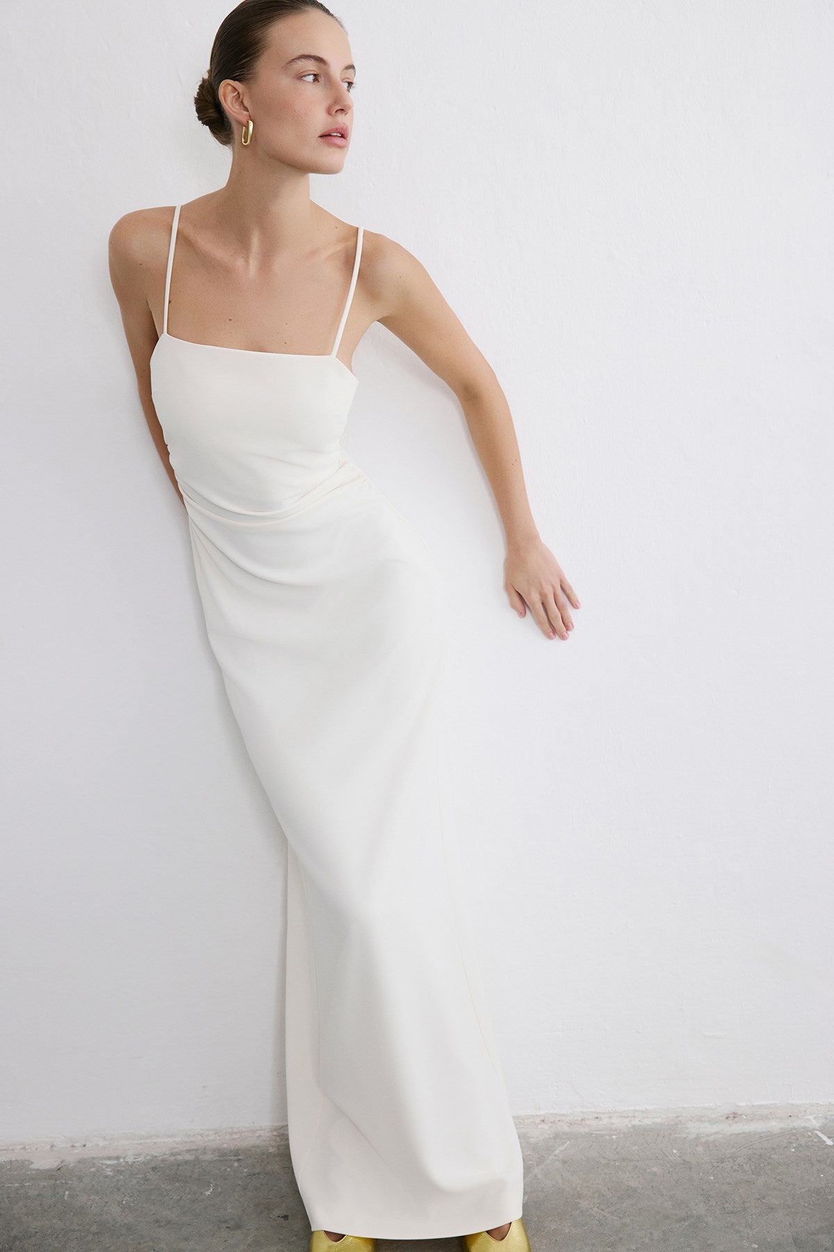 Strapless Slit Long Coral Dress
