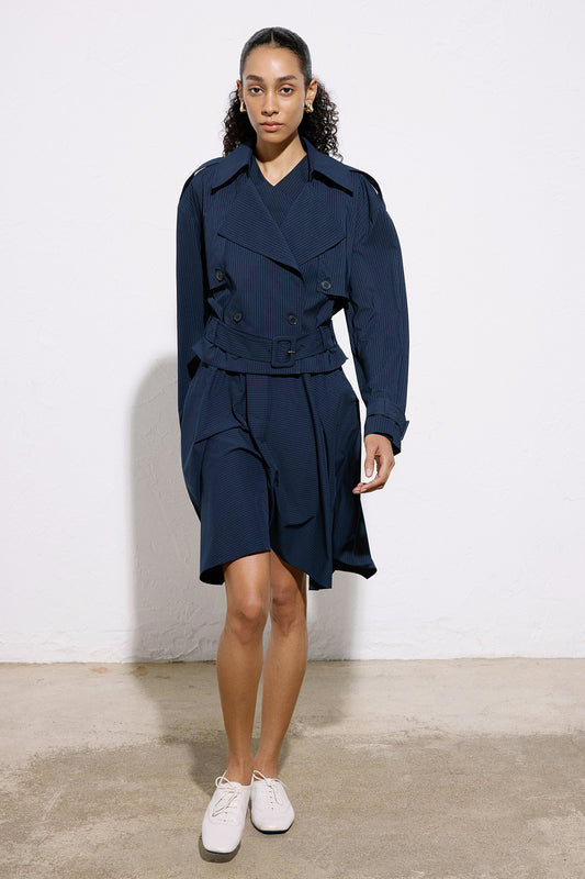 Striped Asymmetric High Waist  Blue Skirt