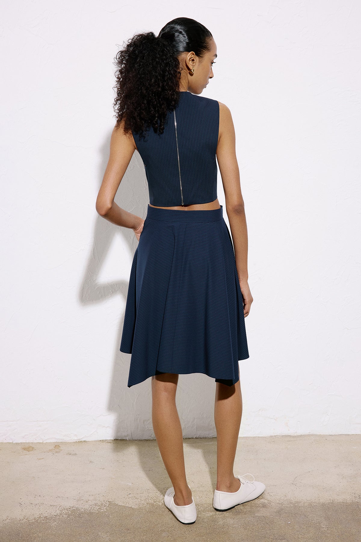 Striped Asymmetric High Waist  Blue Skirt