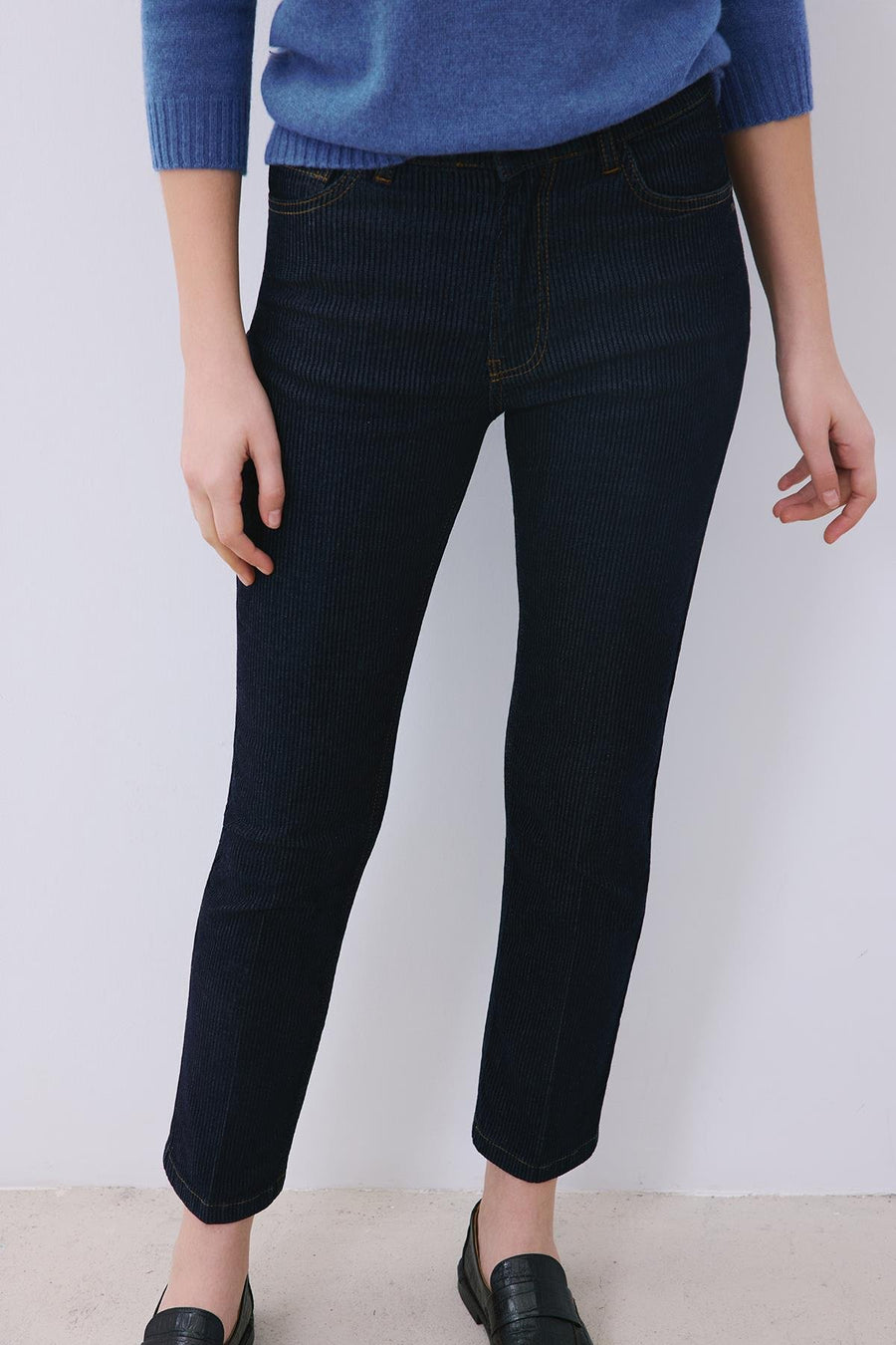 Striped Denim High Waist Pants