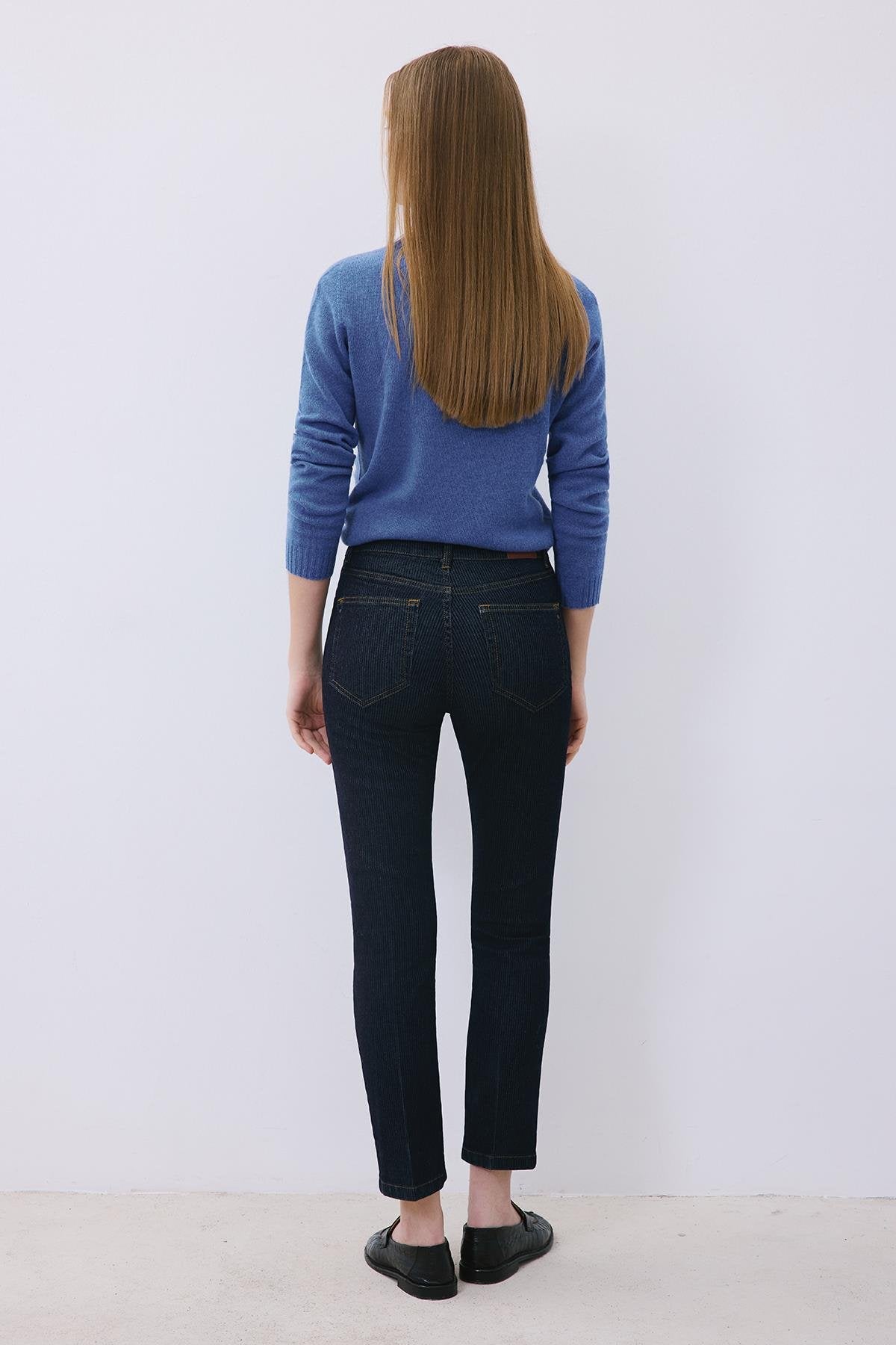 Striped Denim High Waist Pants