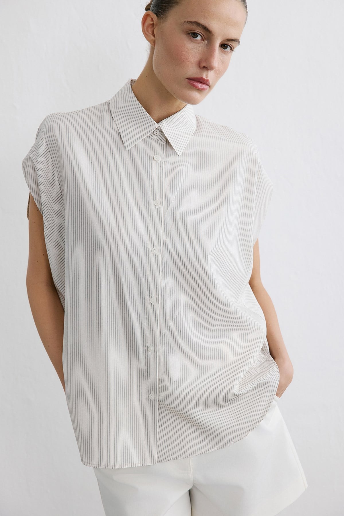 Striped Dropped Sleeve  Shirt
