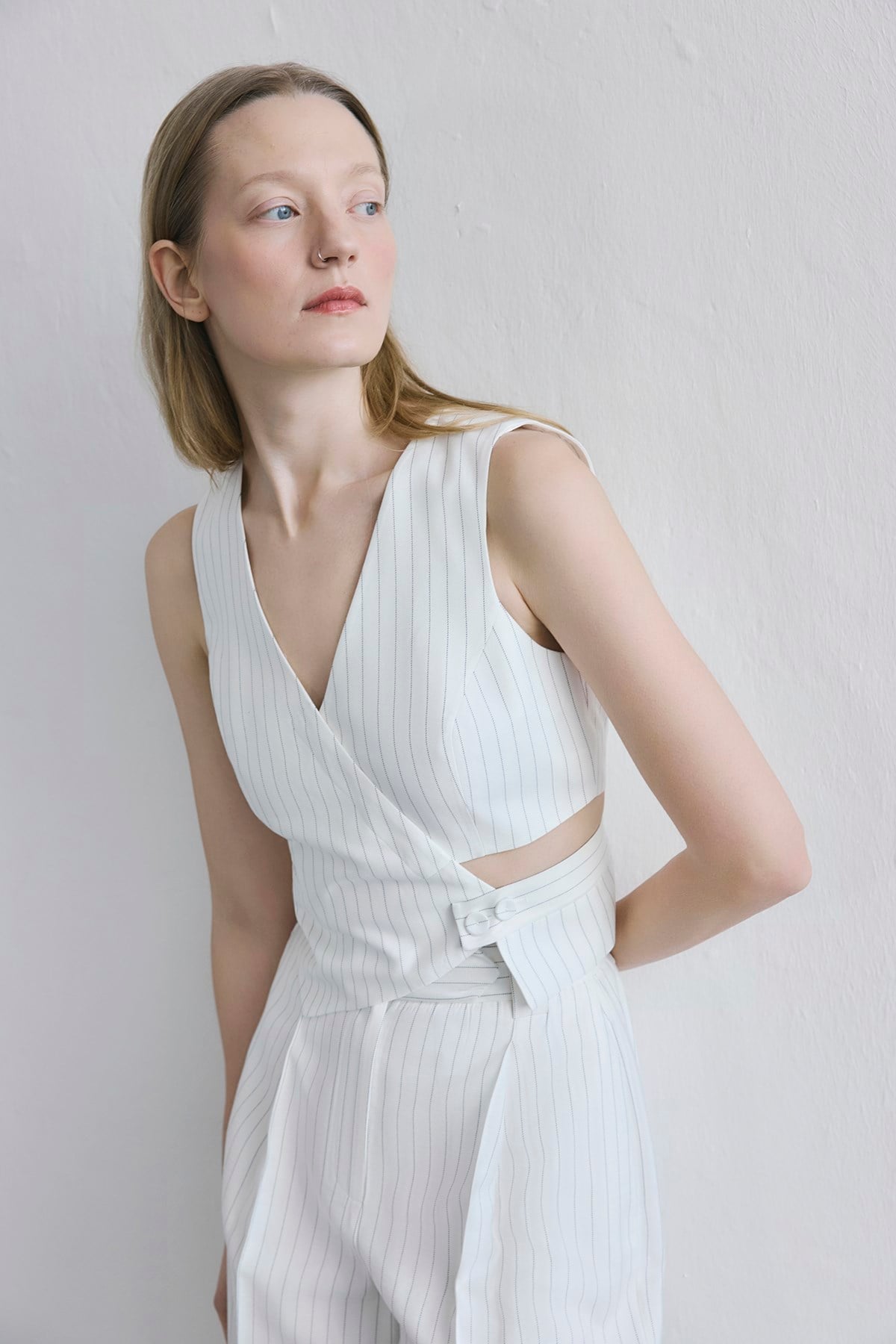 Striped Flap Pocket  Vest
