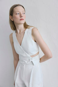 Striped Flap Pocket Ecru Vest
