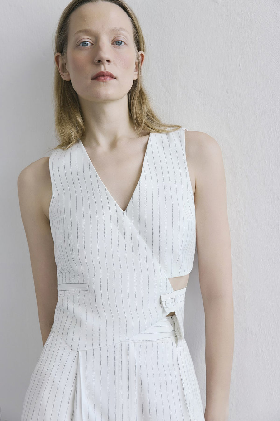 Striped Flap Pocket  Vest