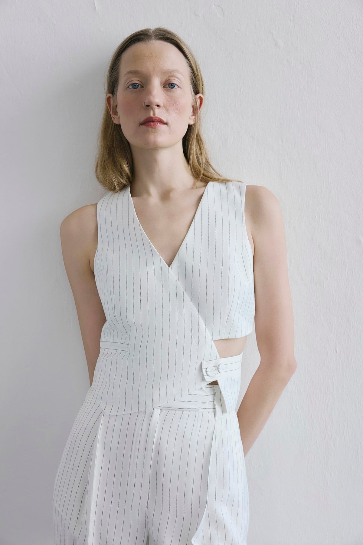 Striped Flap Pocket  Vest